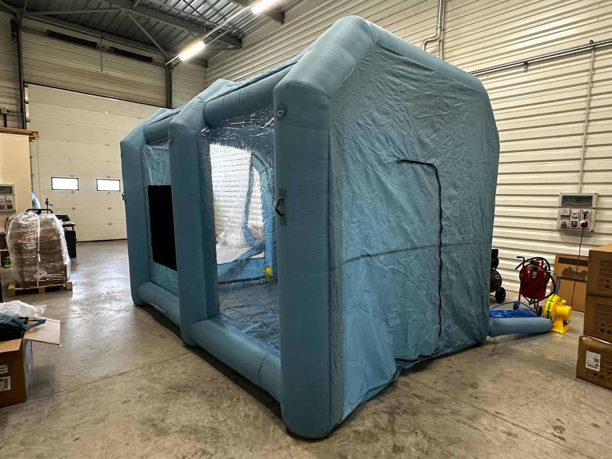 Cabina di verniciatura gonfiabile larga 3 m x lunga 4 m - altezza 2,75 metri con ventilatore da 750 W.