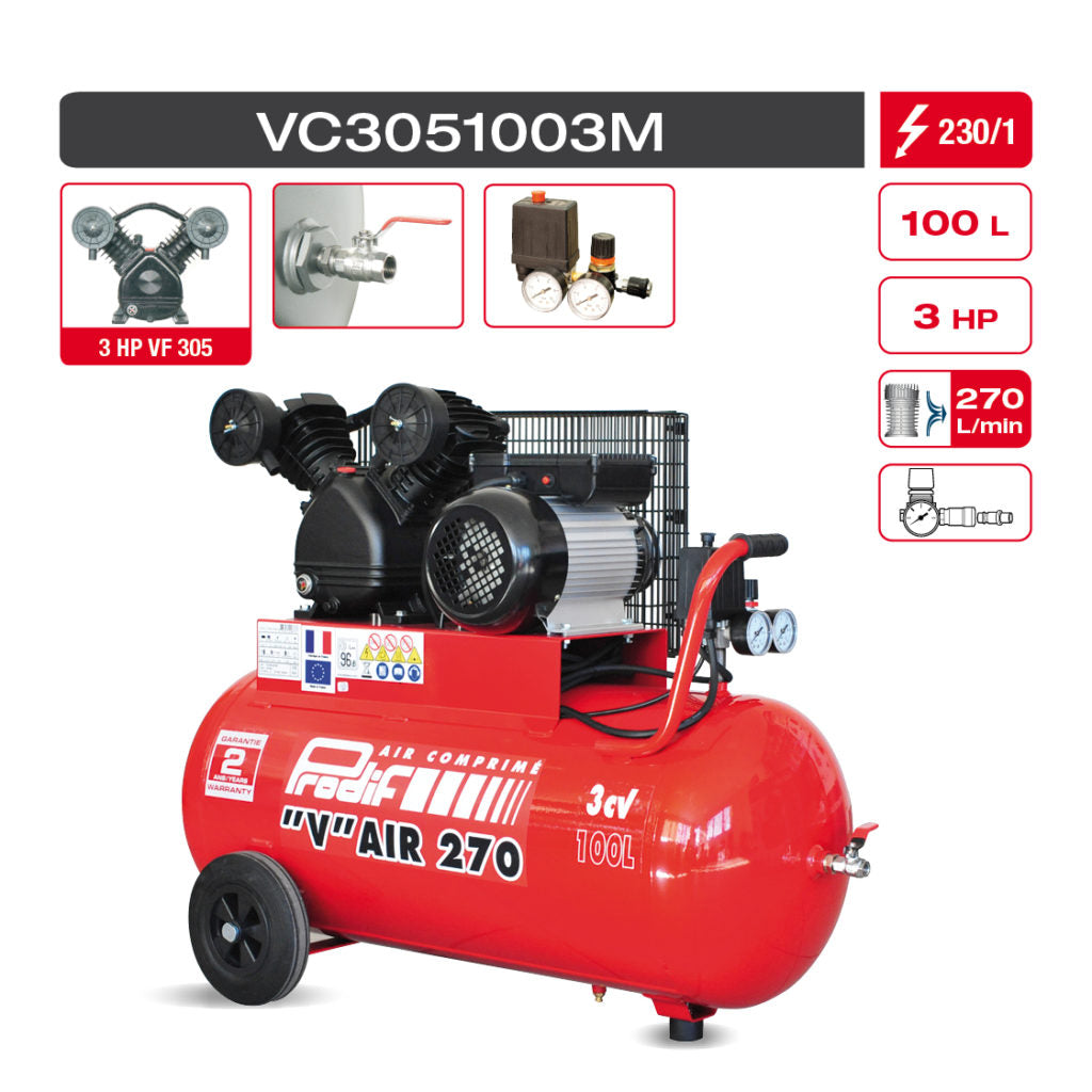 Compresseur 100 Litres 3CV Eco — Monophasé / Prodif