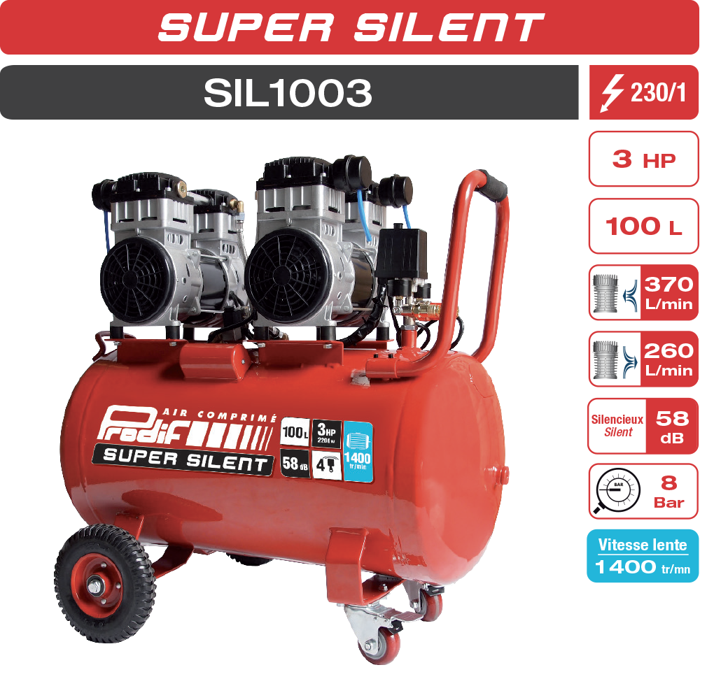 Compresseur 100 Litres 3CV PRODIF SILENCIEUX Serie classique